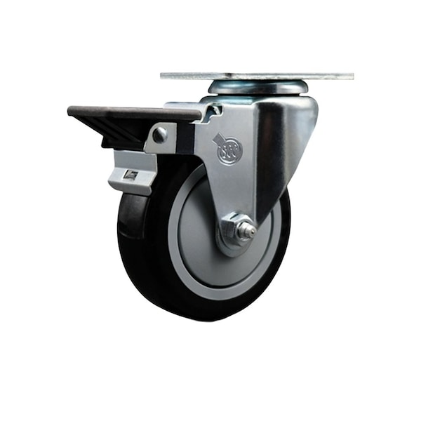 Service Caster 4'' Black Poly Wheel Swivel Top Plate Caster Posi Brake SCC-20S414-PPUB-BLK-PLB - main